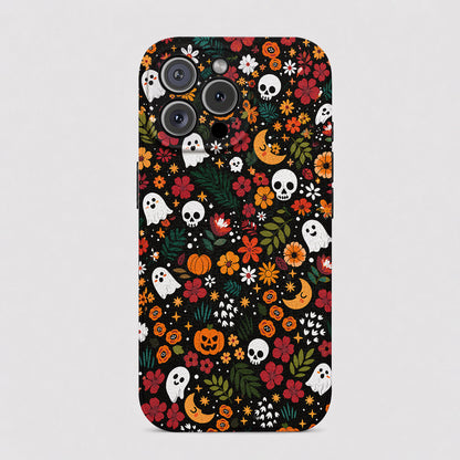 Halloween Leather Phone Case Floral Spooky - Beige