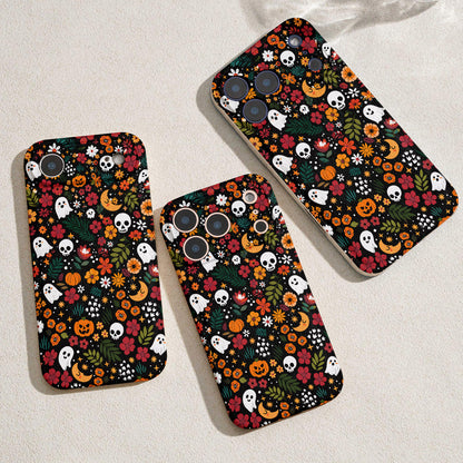 Halloween Leather Phone Case Floral Spooky - Beige