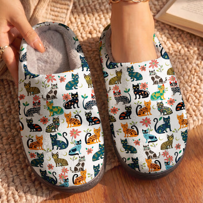 Cat Lover Fleece Lined Slippers Floral Paws