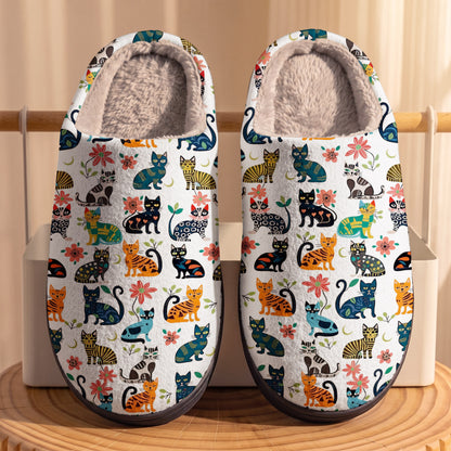 Cat Lover Fleece Lined Slippers Floral Paws