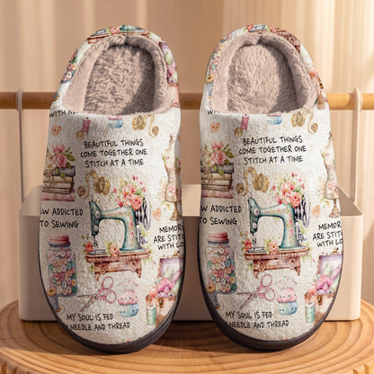 Sewing Lover PB Fleece Lined Slippers Floral Vintage Sewing