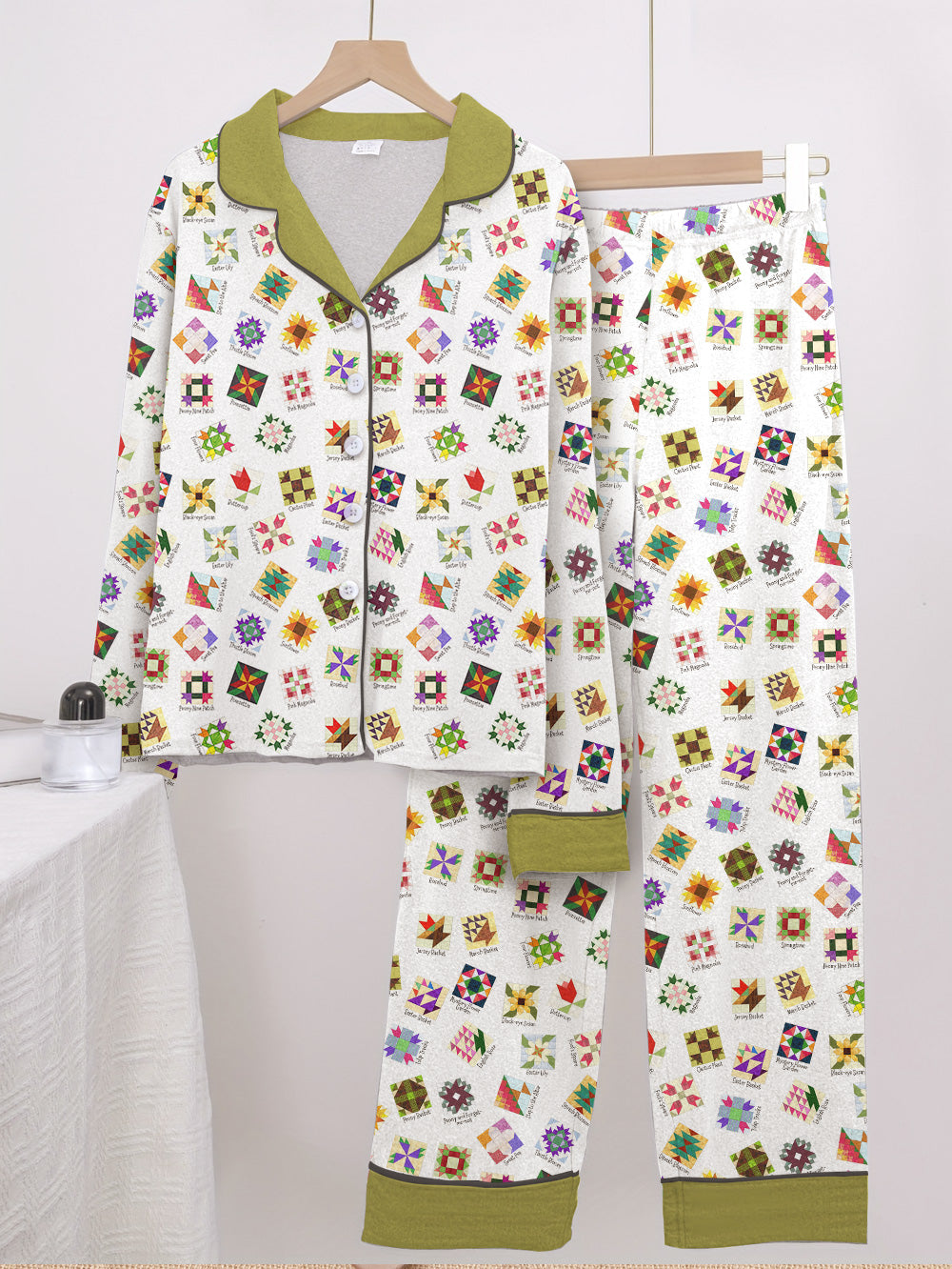 Sewing Lover Pajama Set Flower Quilt Block Pattern