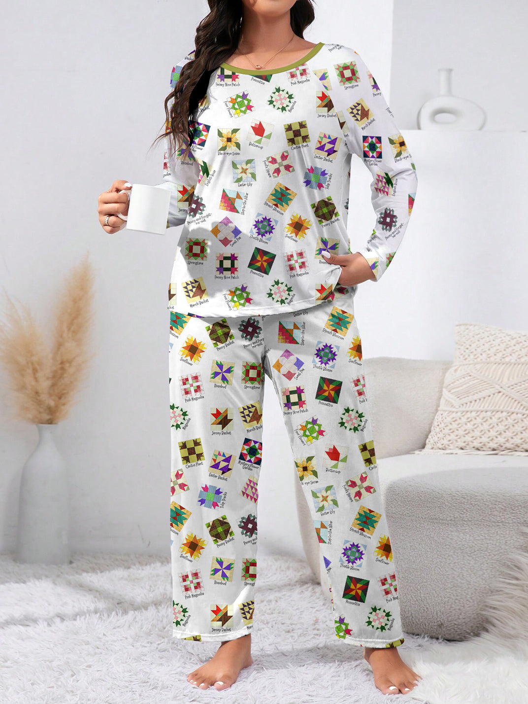 Sewing Lover Raglan Lounge Pajamas Flower Quilt Block Pattern