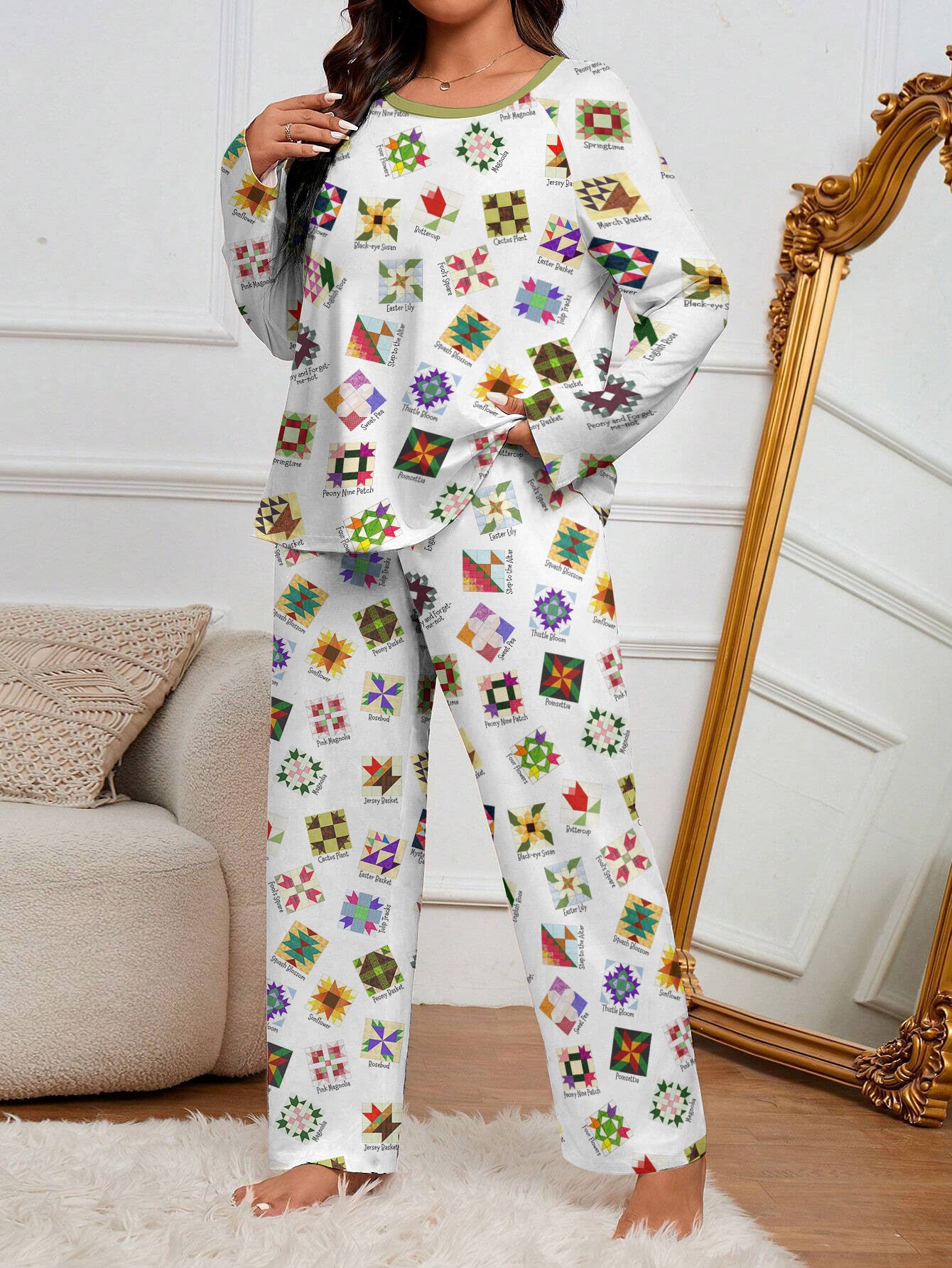 Sewing Lover Raglan Lounge Pajamas Flower Quilt Block Pattern