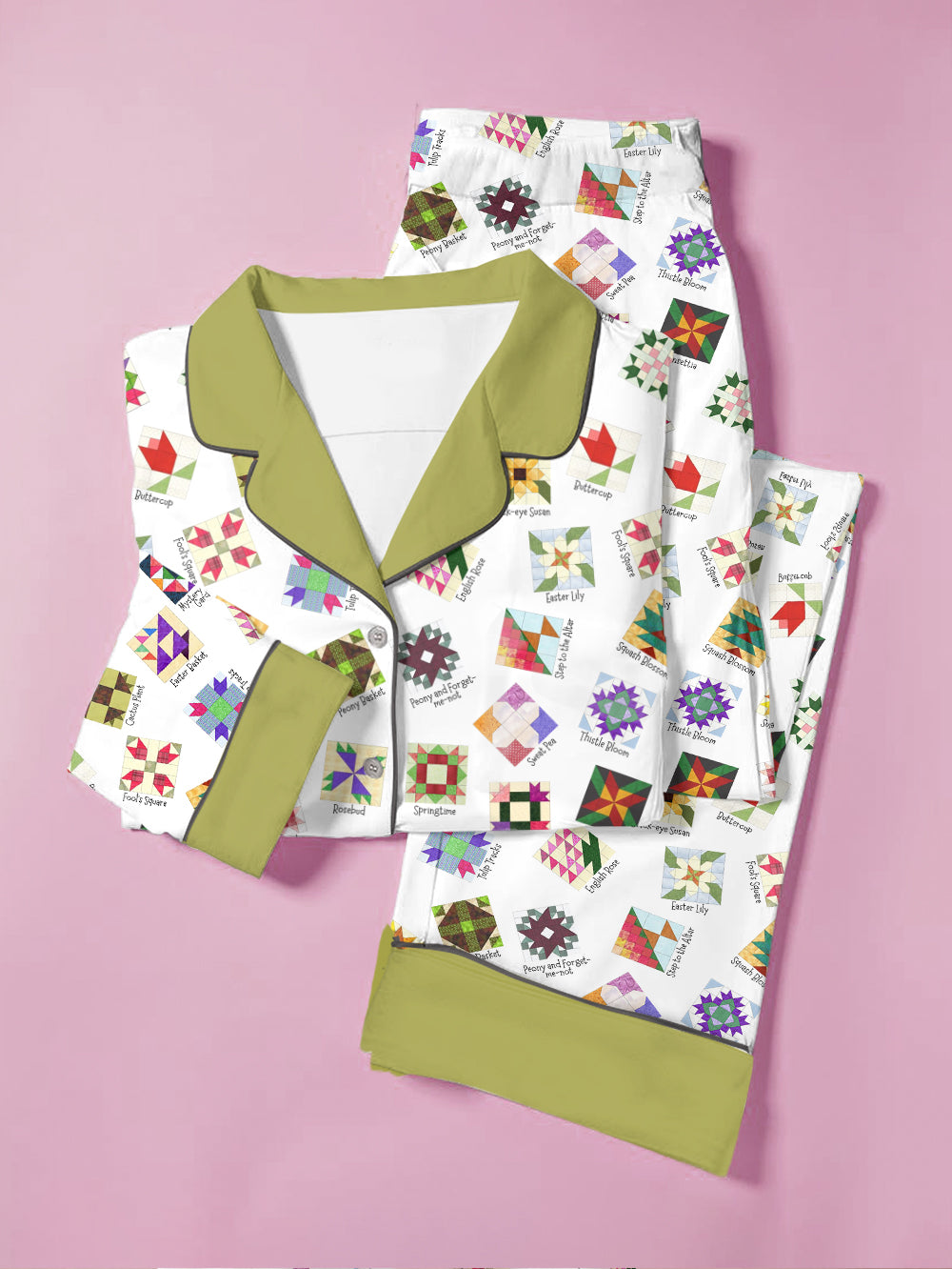Sewing Lover Pajama Set Flower Quilt Block Pattern