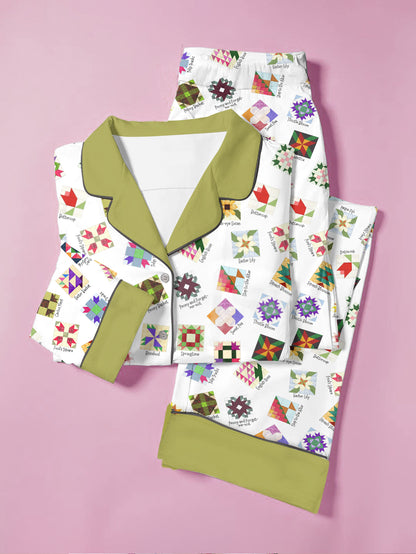 Sewing Lover Pajama Set Flower Quilt Block Pattern