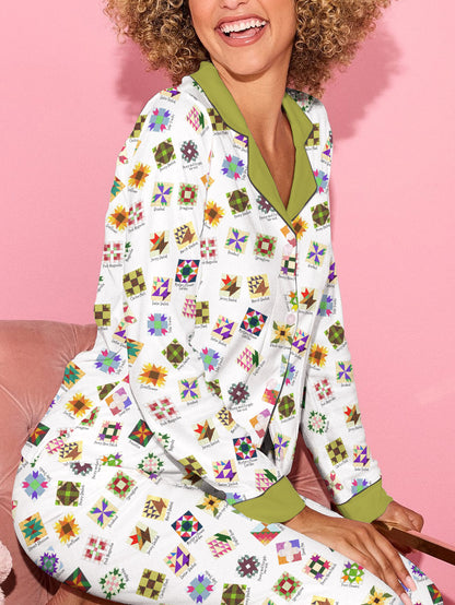 Sewing Lover Pajama Set Flower Quilt Block Pattern
