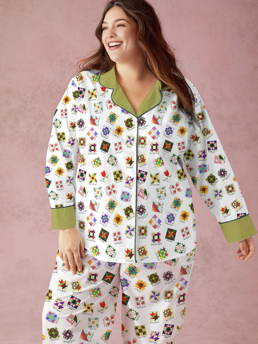 Sewing Lover Pajama Set Flower Quilt Block Pattern