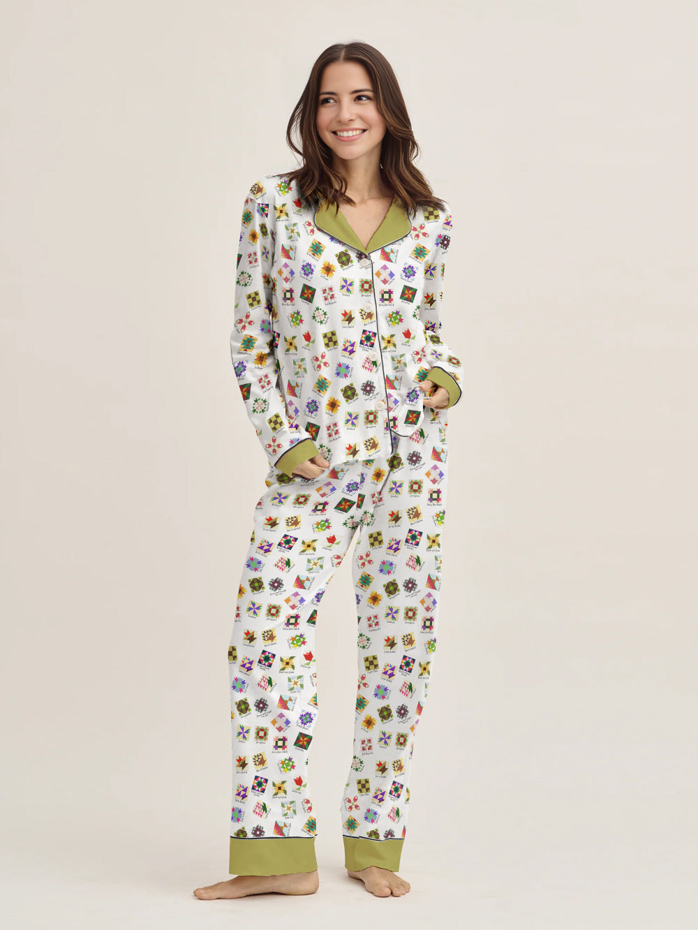 Sewing Lover Pajama Set Flower Quilt Block Pattern