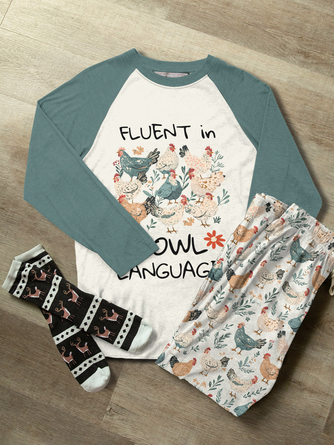Chicken Raglan Lounge Pajamas Fluent In Fowl Language