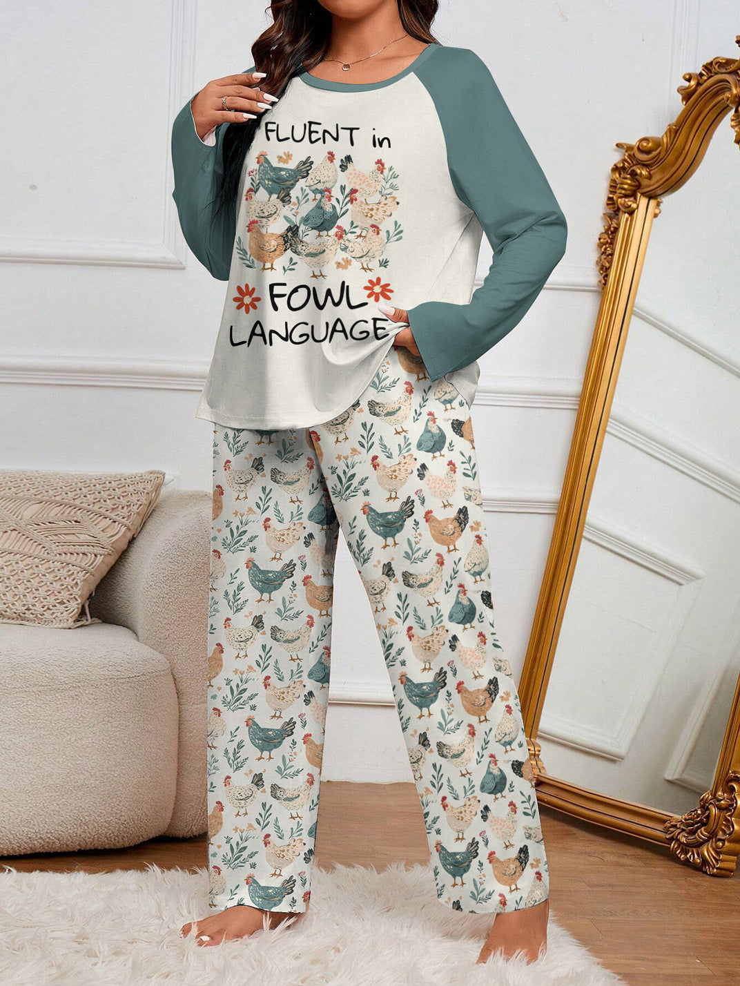 Chicken Raglan Lounge Pajamas Fluent In Fowl Language