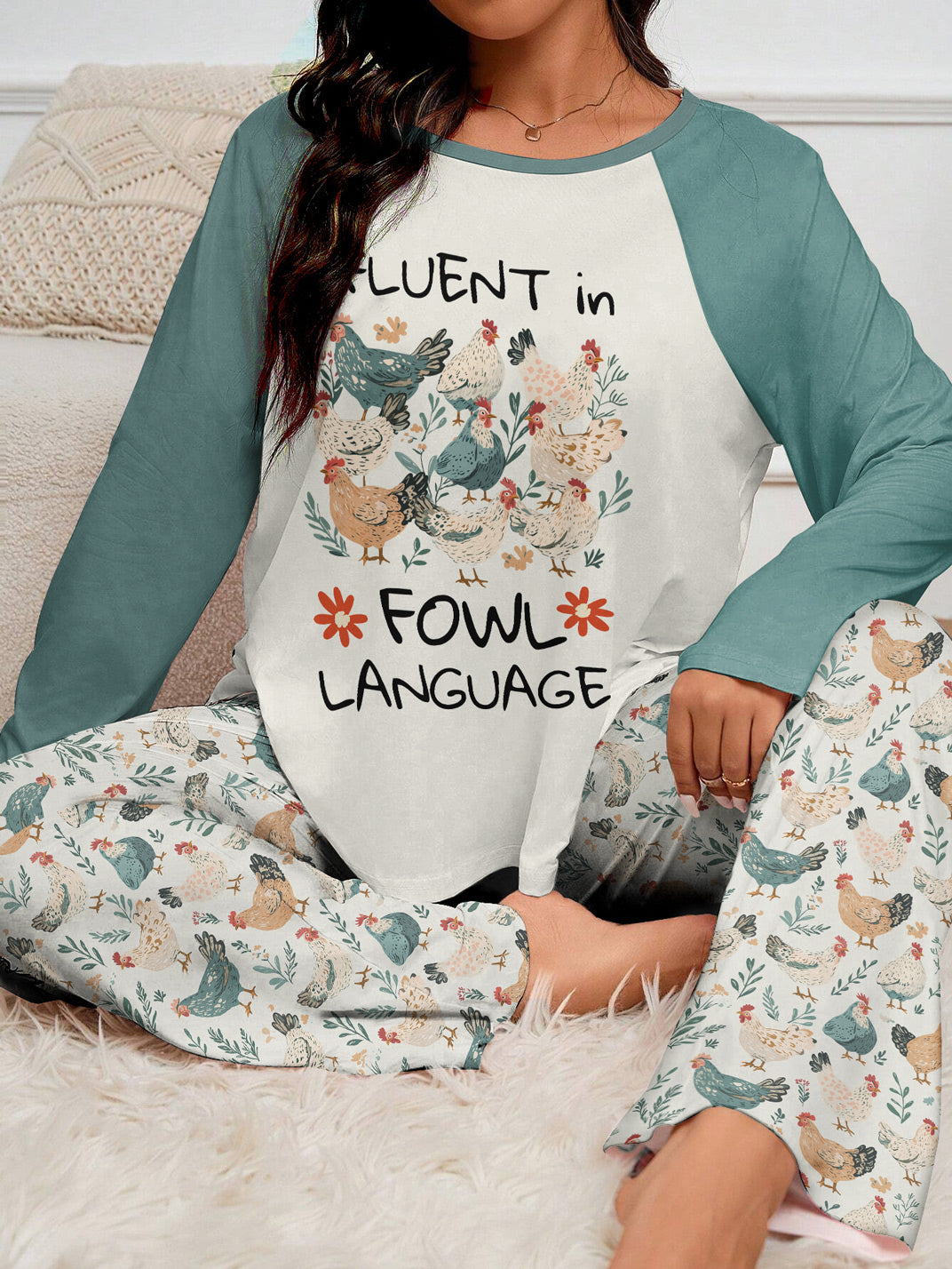 Chicken Raglan Lounge Pajamas Fluent In Fowl Language
