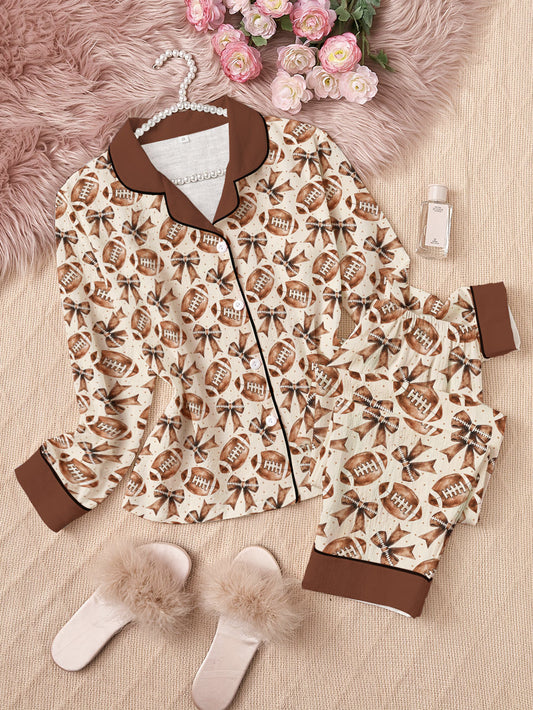 Football Lover Pajama Set Coquette Football Pattern
