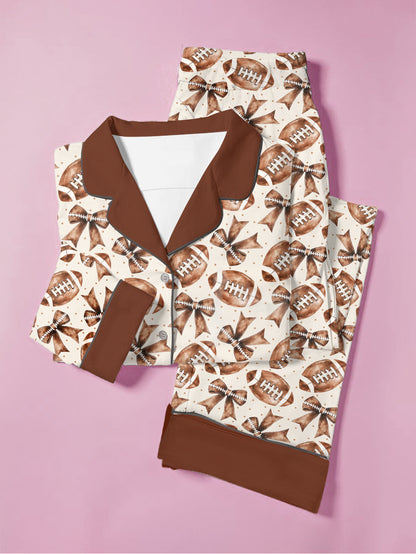 Football Lover Pajama Set Coquette Football Pattern