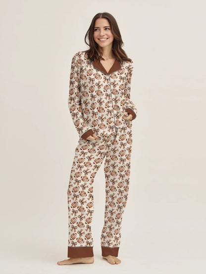 Football Lover Pajama Set Coquette Football Pattern