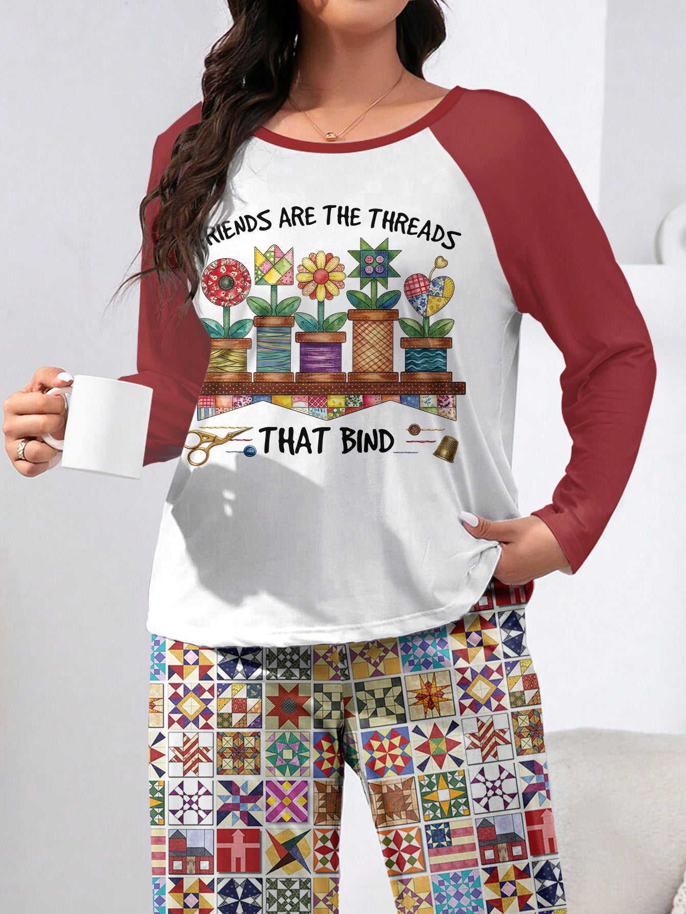 Quilting Lover Raglan Lounge Pajamas Friends Are The Threads That Bind