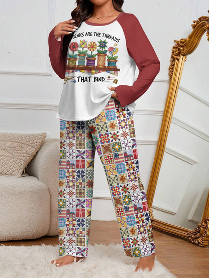 Quilting Lover Raglan Lounge Pajamas Friends Are The Threads That Bind