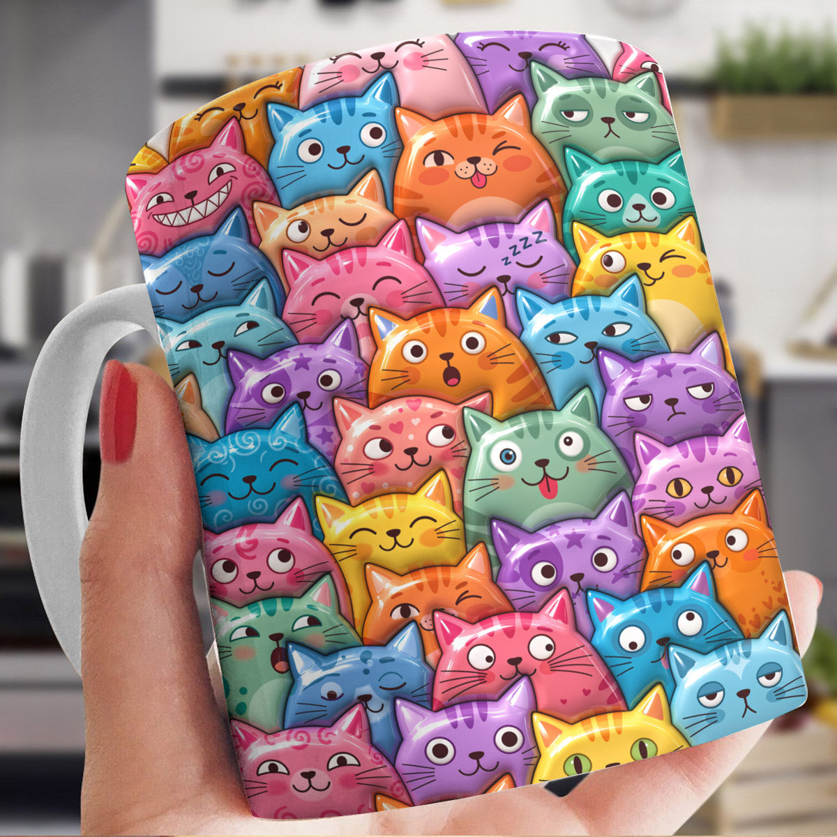 Cat Lover Ceramic Mug Colorful Whimsical Cat