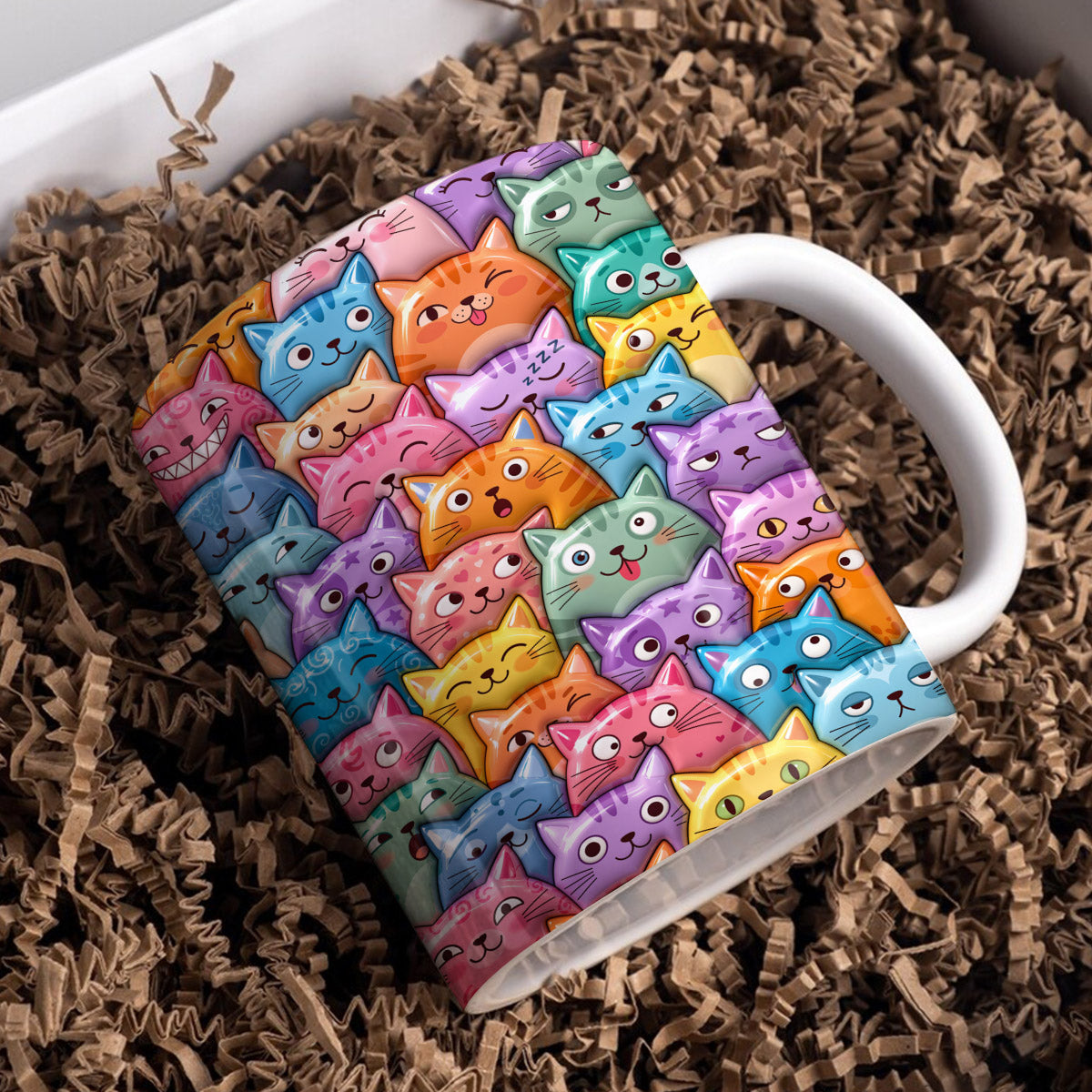 Cat Lover Ceramic Mug Colorful Whimsical Cat