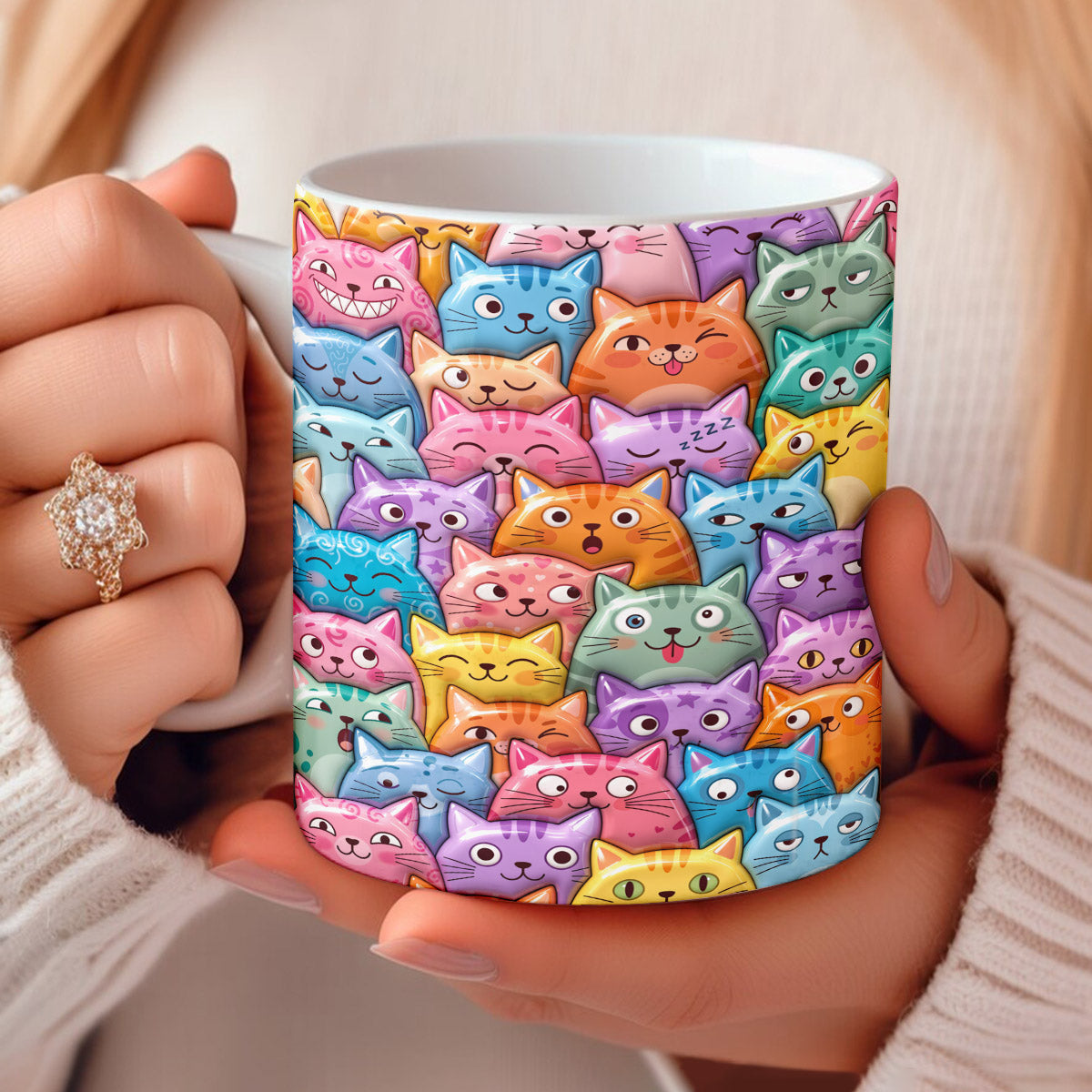Cat Lover Ceramic Mug Colorful Whimsical Cat