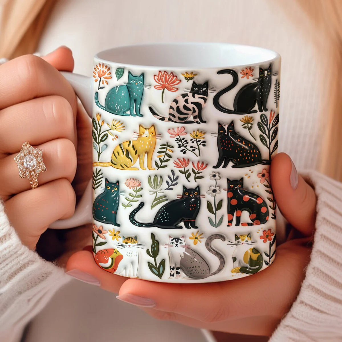 Cat 11Oz Mug Puffy Botanical Cats