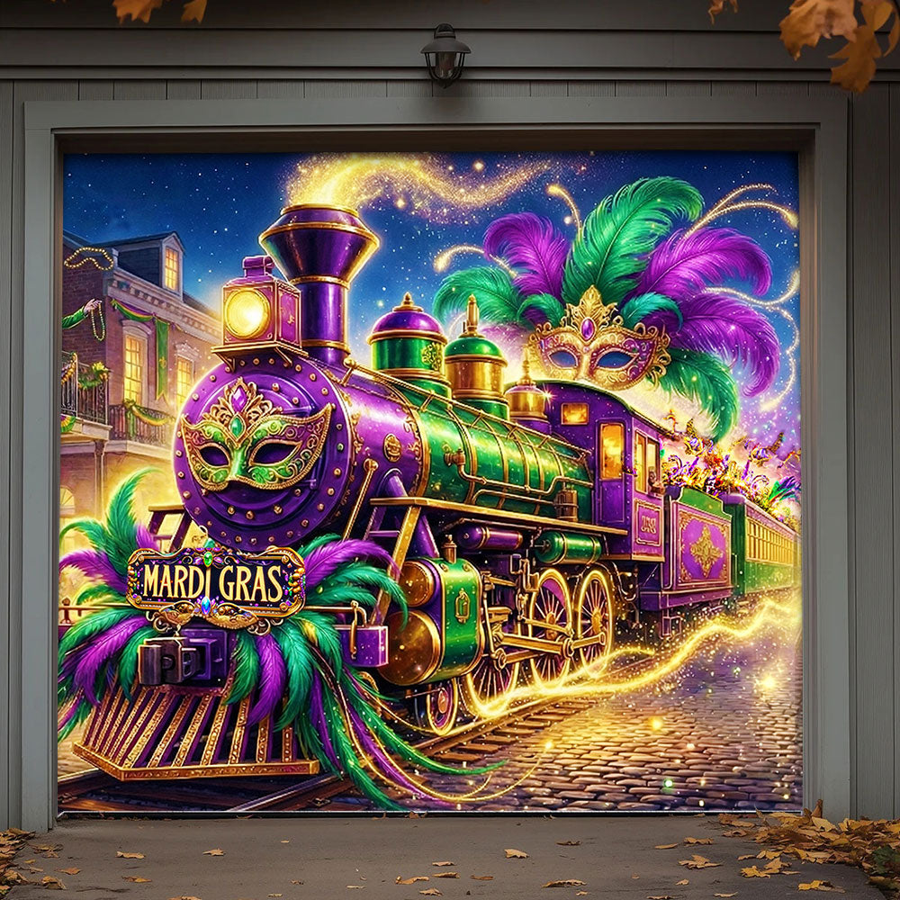 Mardi Gras Garage Door Banner Decoration - The Grand Mardi Gras Train