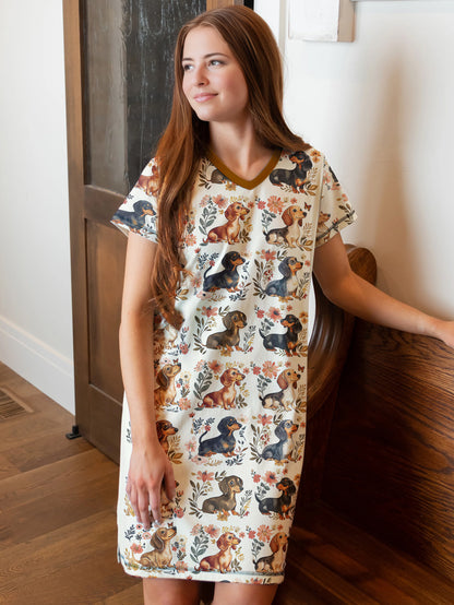 Dachshund V-neck Nightshirt Garden Escape