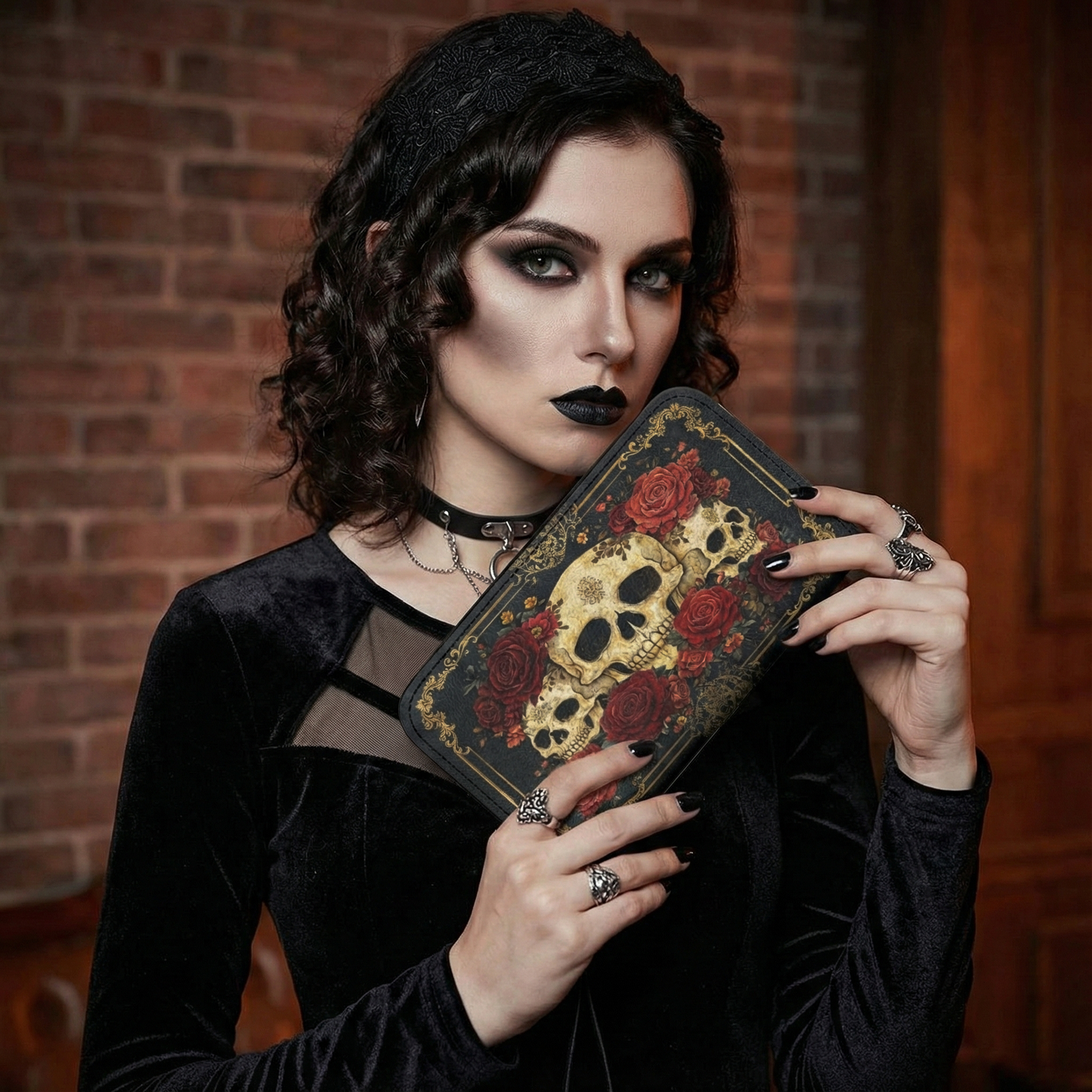 Gothic Skull Leather Wallet Eternal Bloom of Bone