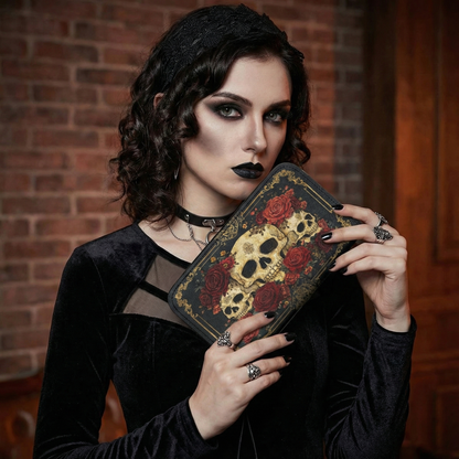 Gothic Skull Leather Wallet Eternal Bloom of Bone