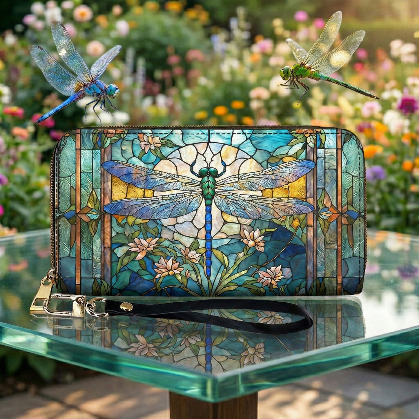 Dragonfly Leather Wallet Dragonfly Grace In Stained Glass