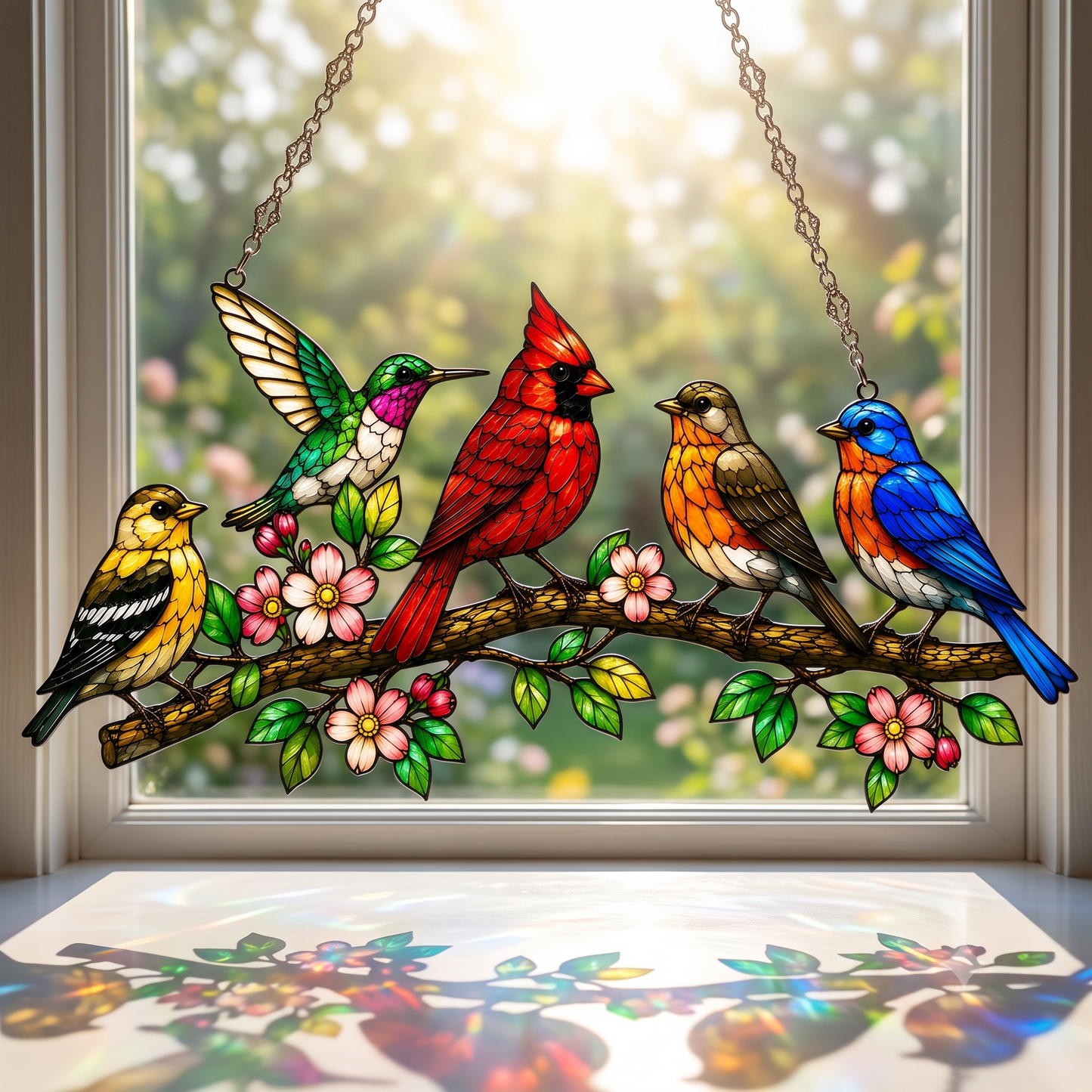 Colorful Songbirds 3D Glass Suncatcher – Bird Lover Window Décor