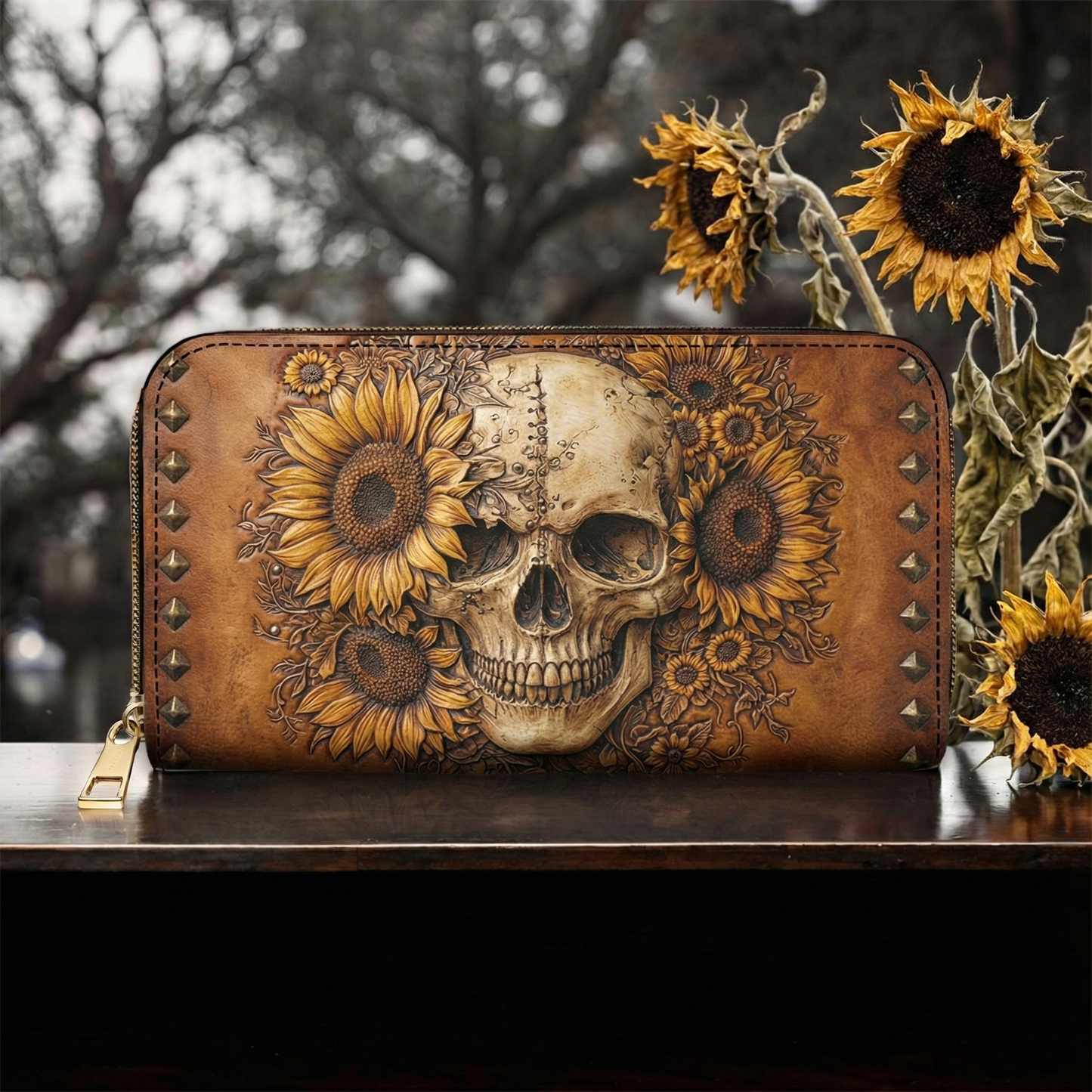 Skull Leather Wallet Bloom Beyond the Bone