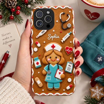 Personalized Nurse Phone Case Gingerbread Nurse Christmas