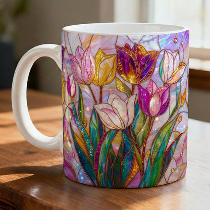 Flower Ceramic Mug 2D Print Glowing Tulip Garden
