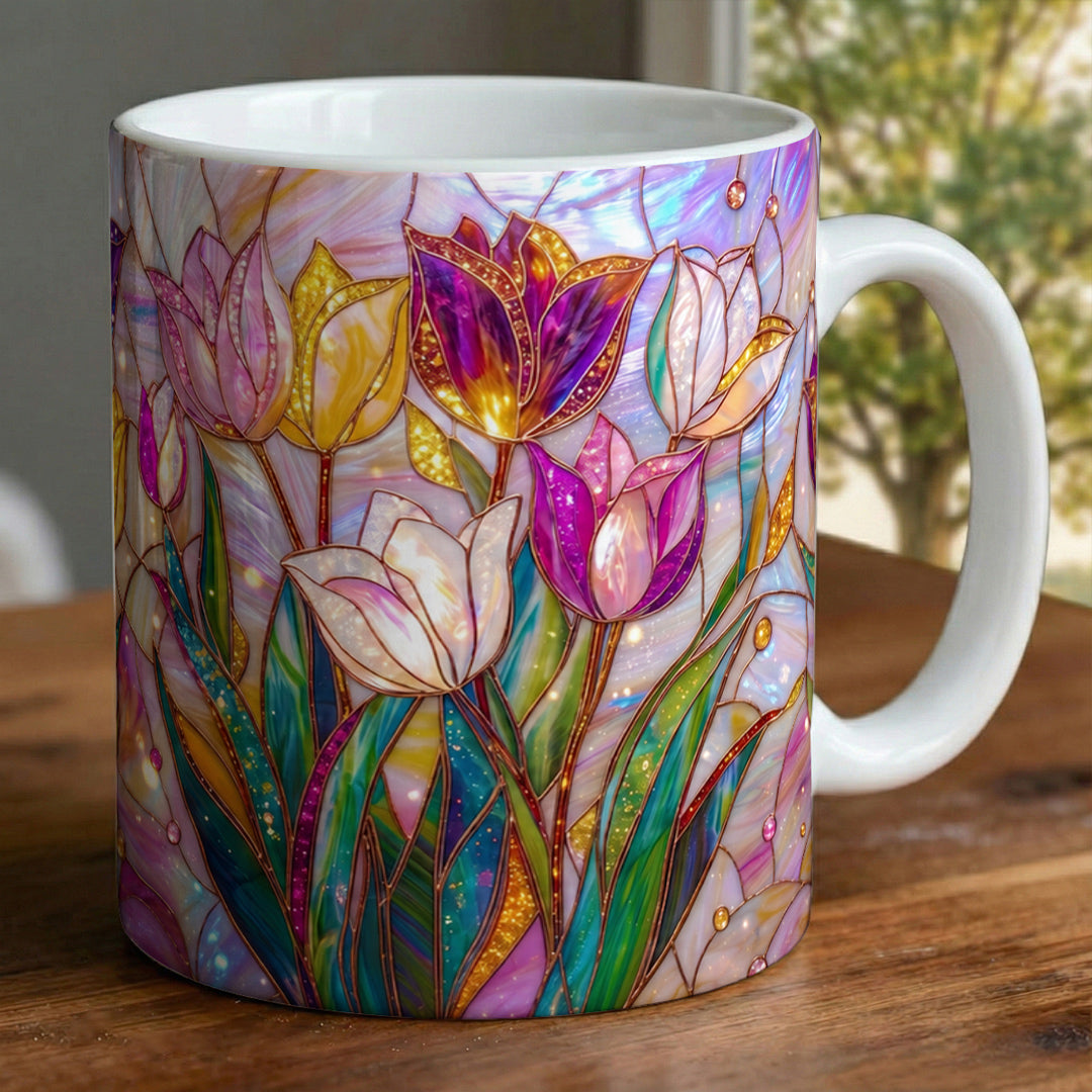 Flower Ceramic Mug 2D Print Glowing Tulip Garden