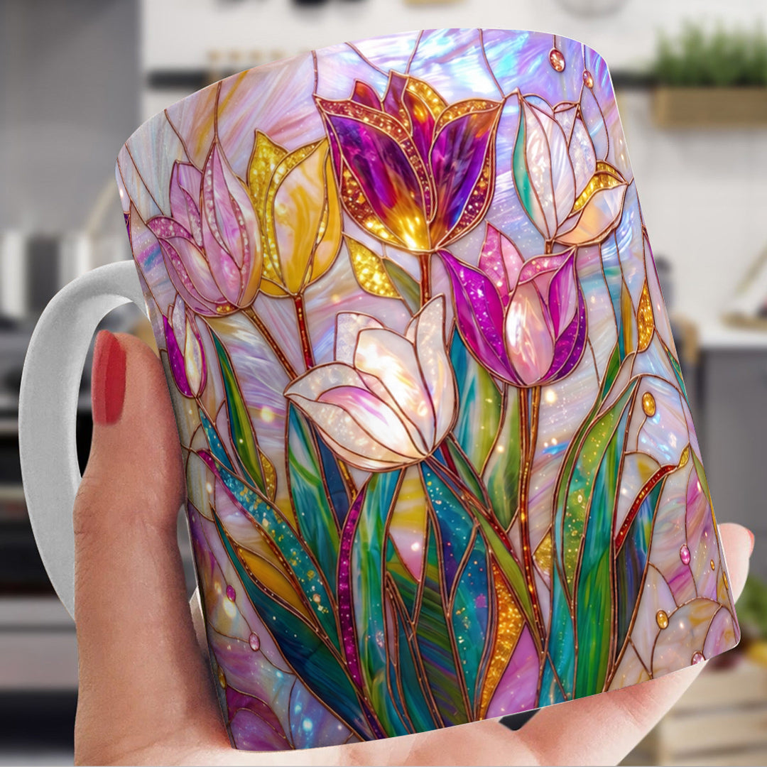 Flower Ceramic Mug 2D Print Glowing Tulip Garden