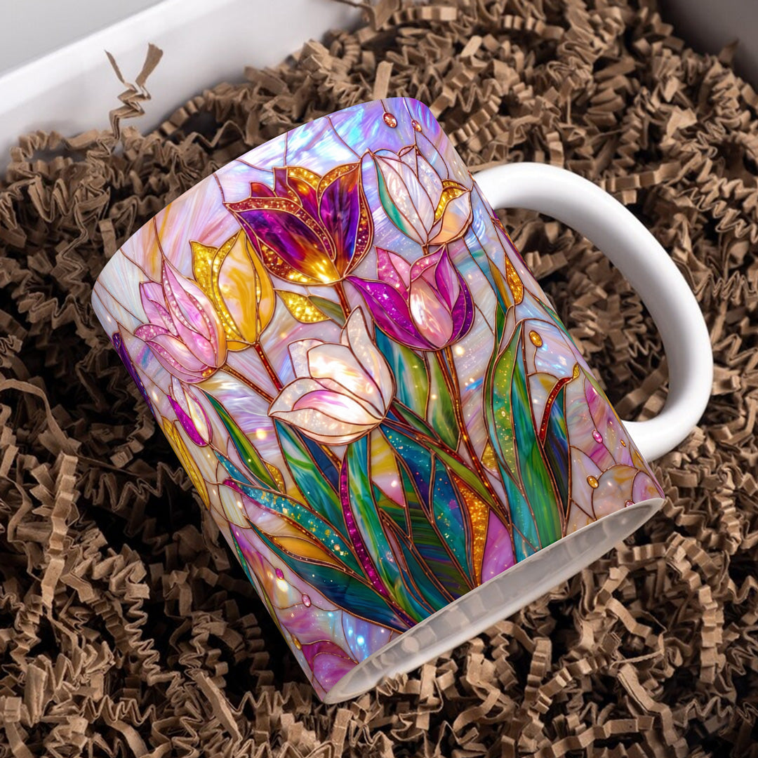 Flower Ceramic Mug 2D Print Glowing Tulip Garden