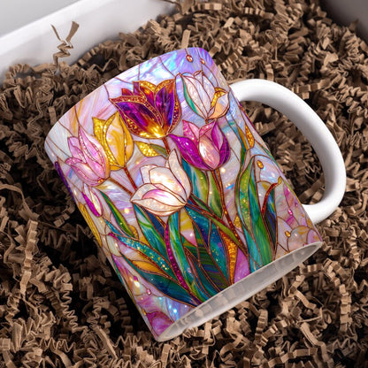 Flower Ceramic Mug 2D Print Glowing Tulip Garden