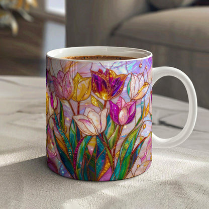 Flower Ceramic Mug 2D Print Glowing Tulip Garden