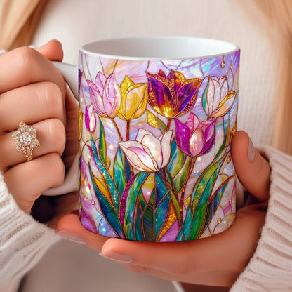 Flower Ceramic Mug 2D Print Glowing Tulip Garden