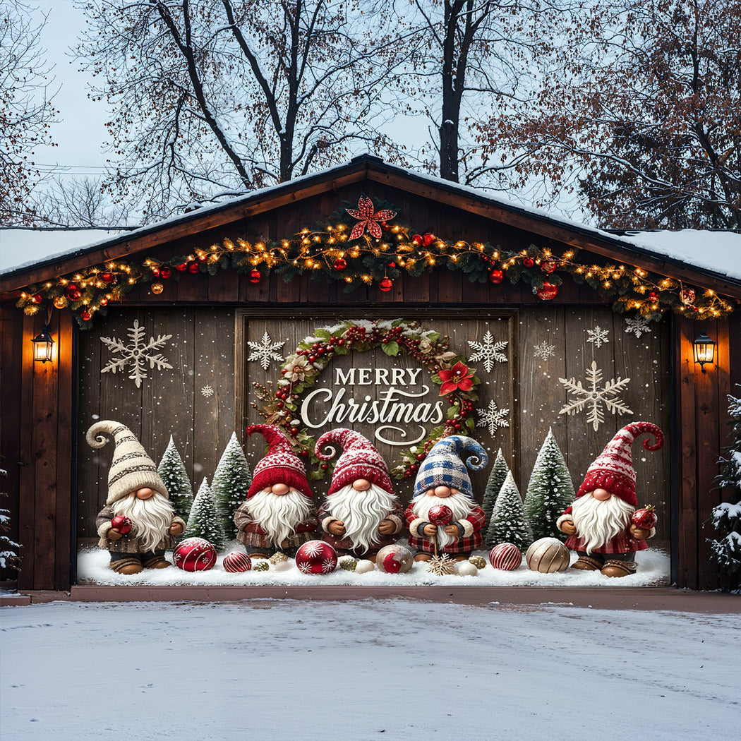 Christmas Garage Door Banner Decoration -  Gnome Christmas Greeting