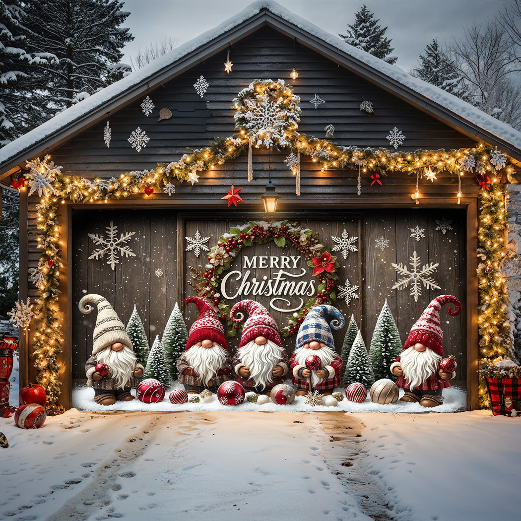 Christmas Garage Door Banner Decoration -  Gnome Christmas Greeting