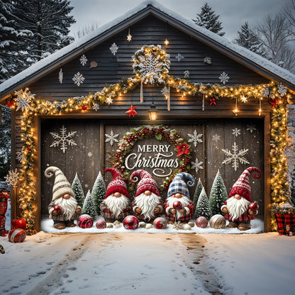 Christmas Garage Door Banner Decoration -  Gnome Christmas Greeting