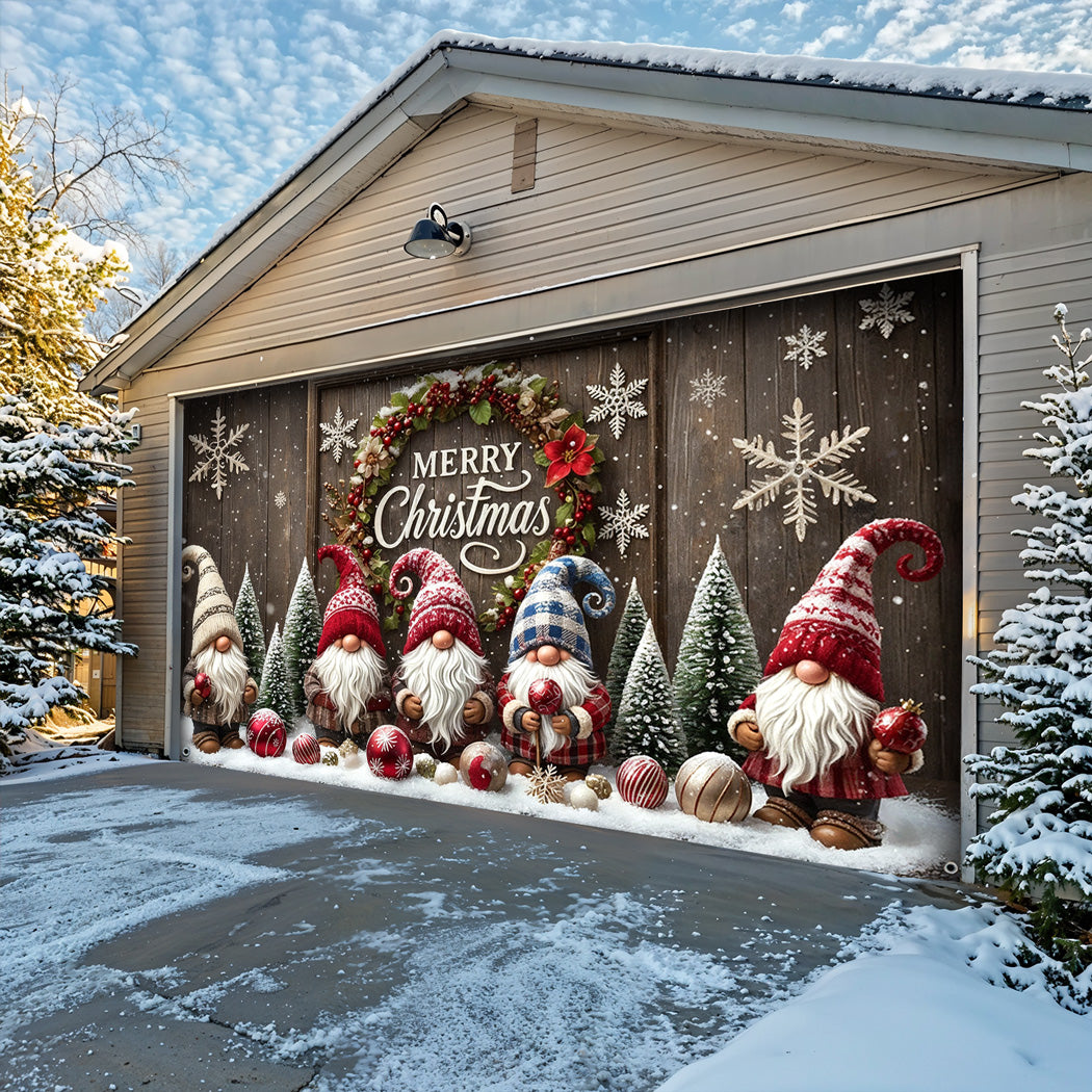 Christmas Garage Door Banner Decoration -  Gnome Christmas Greeting