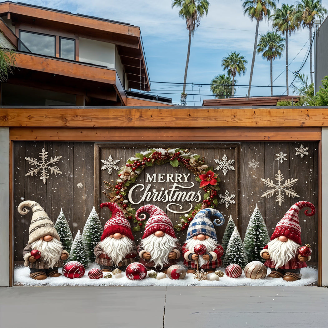 Christmas Garage Door Banner Decoration -  Gnome Christmas Greeting