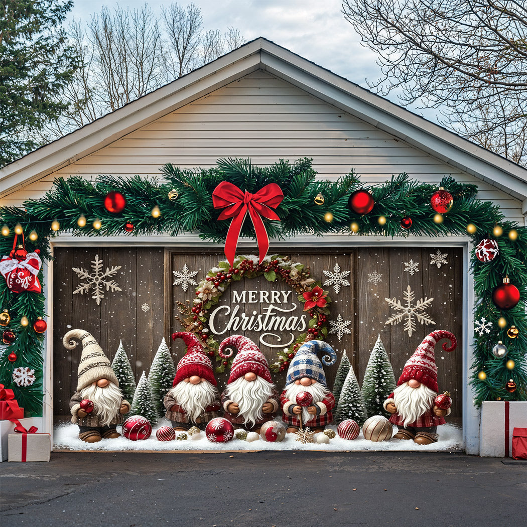 Christmas Garage Door Banner Decoration -  Gnome Christmas Greeting