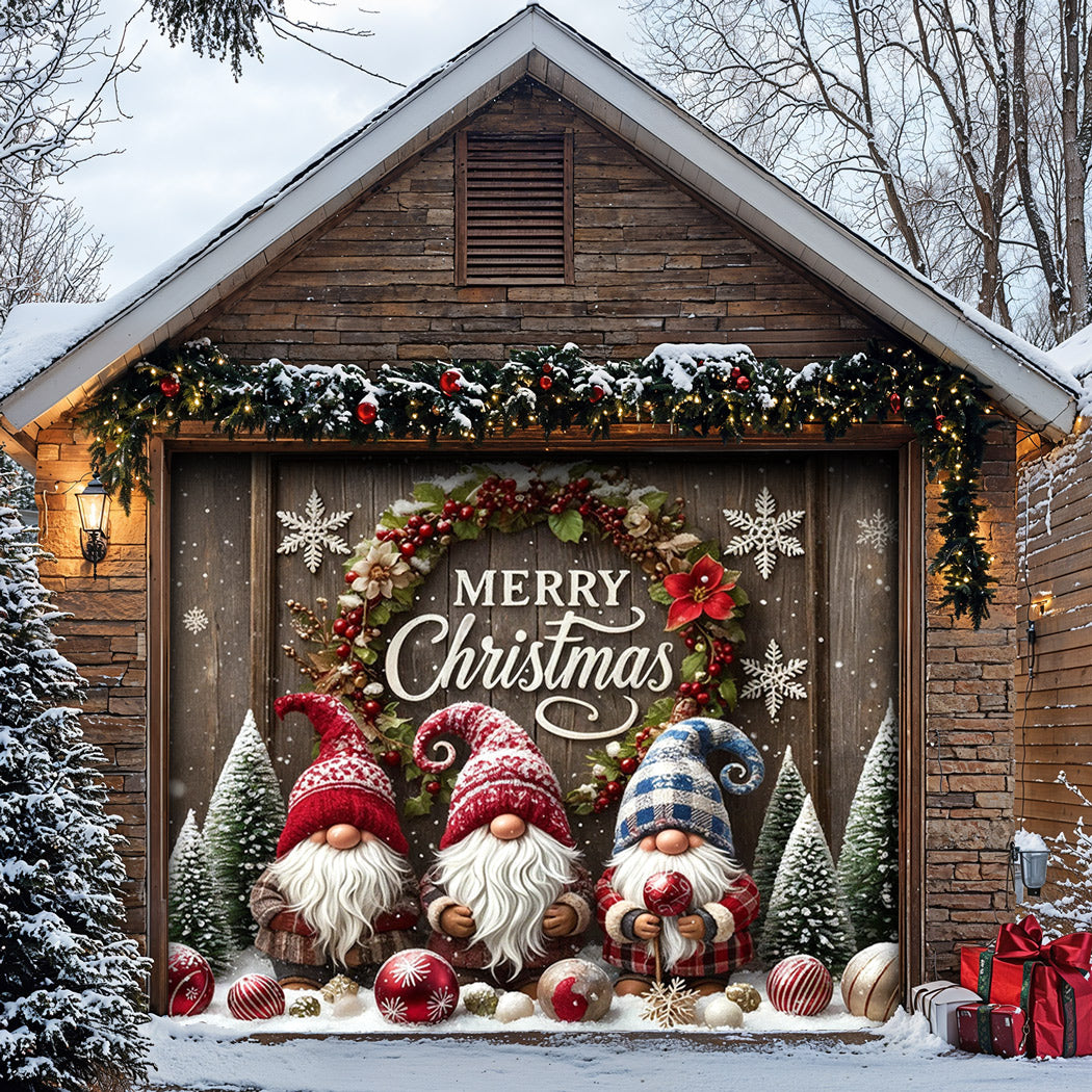 Christmas Garage Door Banner Decoration -  Gnome Christmas Greeting