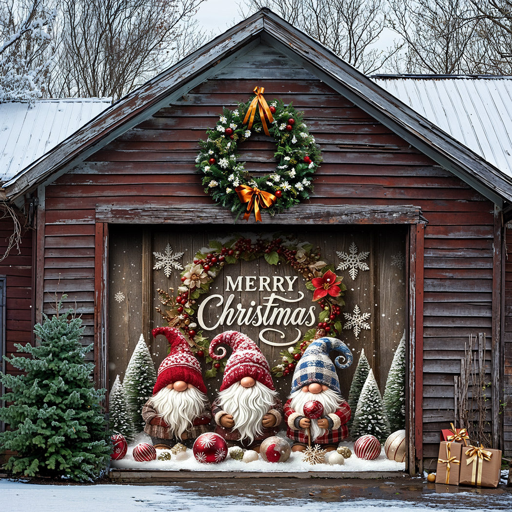 Christmas Garage Door Banner Decoration -  Gnome Christmas Greeting