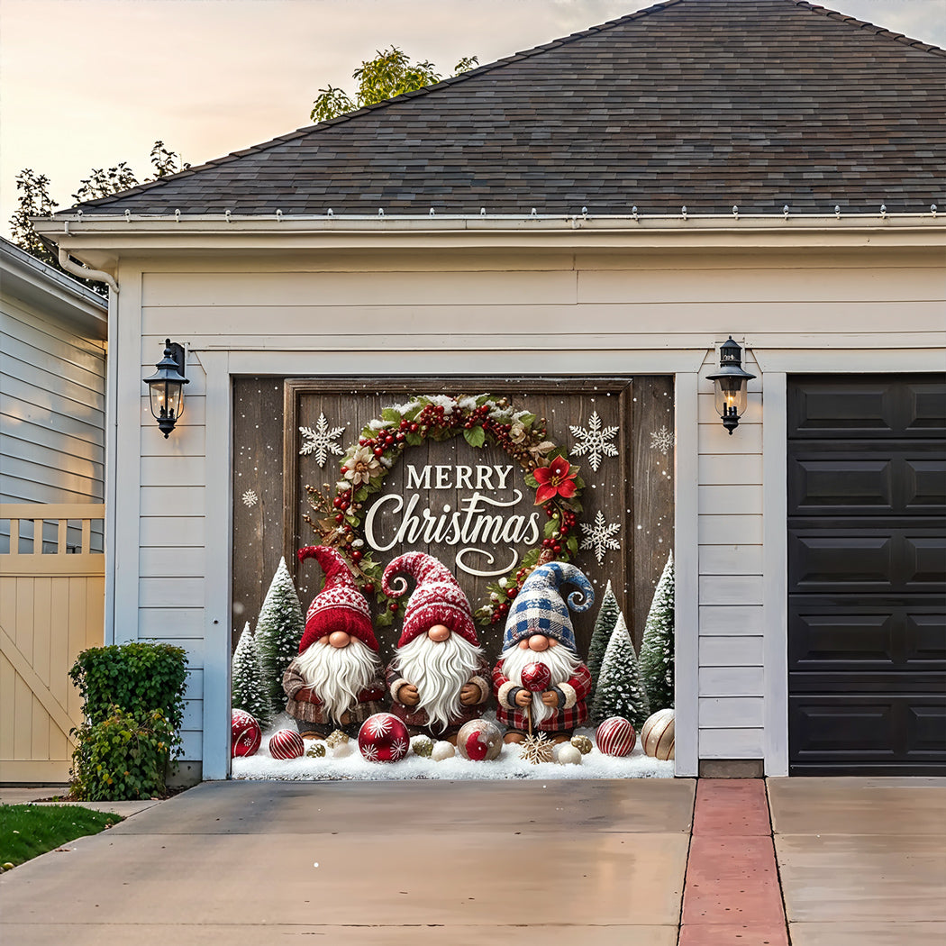 Christmas Garage Door Banner Decoration -  Gnome Christmas Greeting