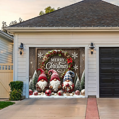 Christmas Garage Door Banner Decoration -  Gnome Christmas Greeting